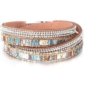 Leather Wrap Bracelets for Women, Boho Leopard Crystal Beads Cuff Bracelet